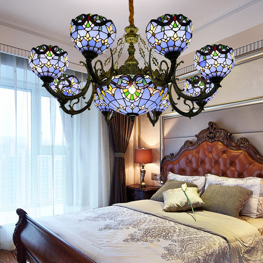 Blue Stained Glass Chandelier With Bell And Dome Shade For Living Room Inspired By 9/11 Memorial
