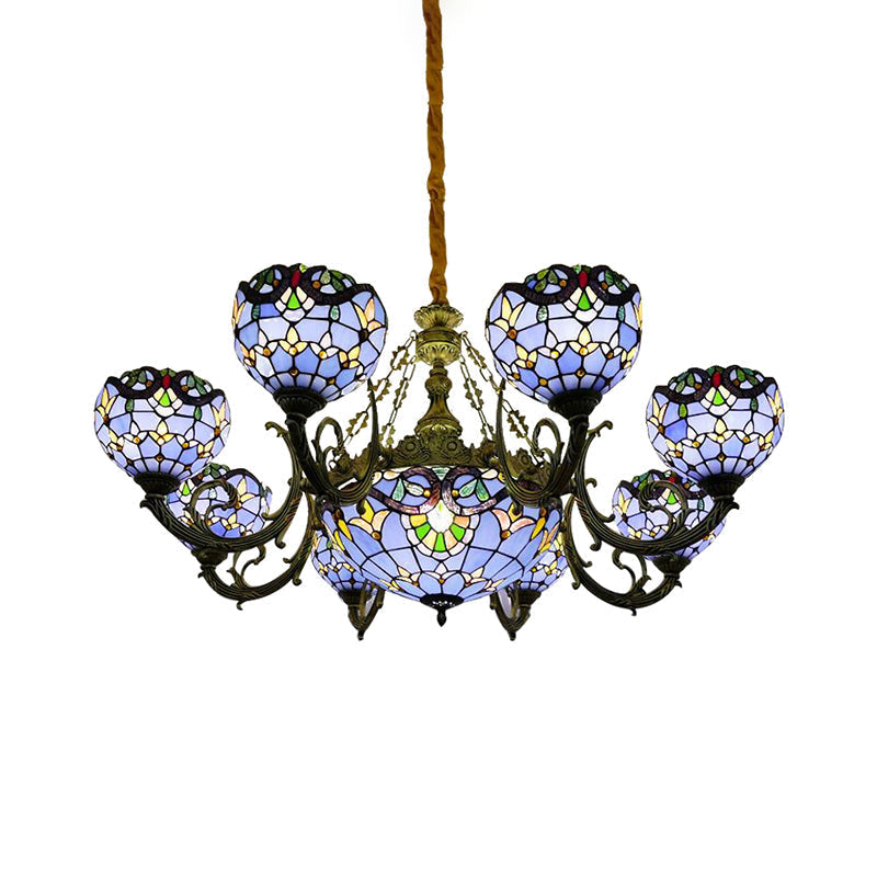 Blue Stained Glass Chandelier With Bell And Dome Shade For Living Room Inspired By 9/11 Memorial
