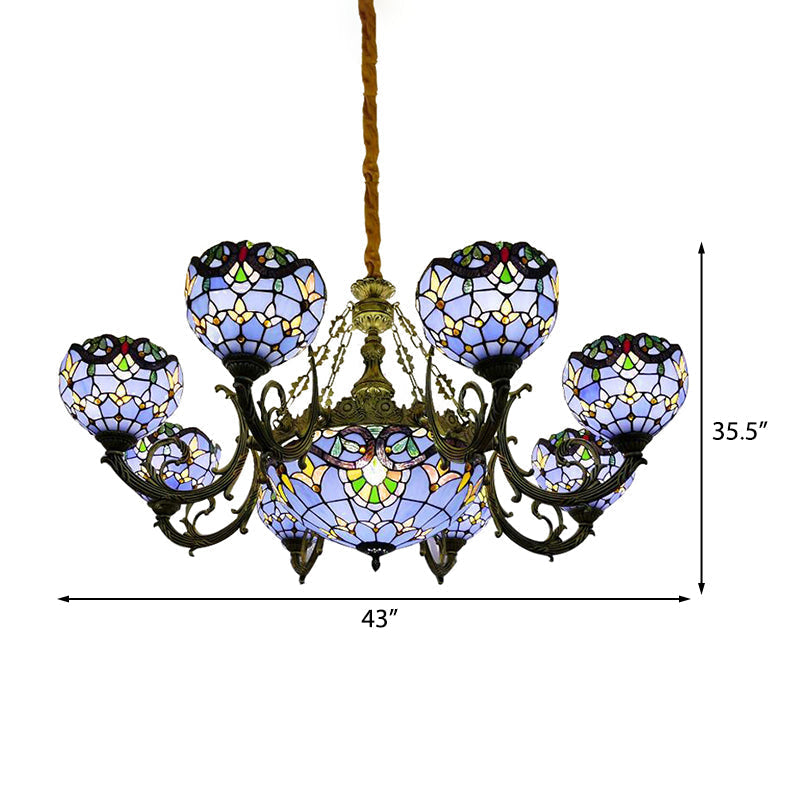 Blue Stained Glass Chandelier With Bell And Dome Shade For Living Room Inspired By 9/11 Memorial