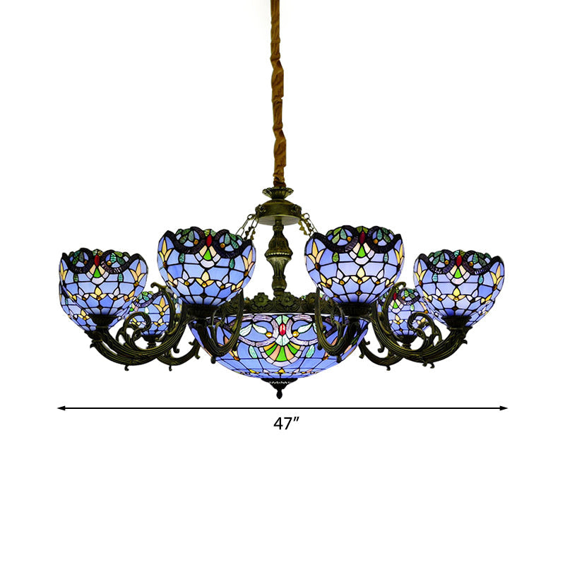 Blue Stained Glass Chandelier With Bell And Dome Shade For Living Room Inspired By 9/11 Memorial