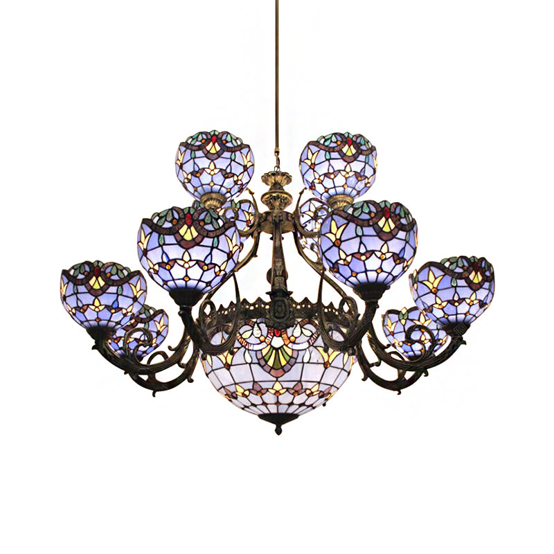 Blue Stained Glass Chandelier With Bell And Dome Shade For Living Room Inspired By 9/11 Memorial