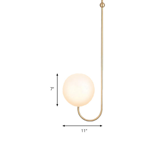 Contemporary Gold Suspension Pendant Lamp With White Glass Ball Shade - Ideal For Bedroom