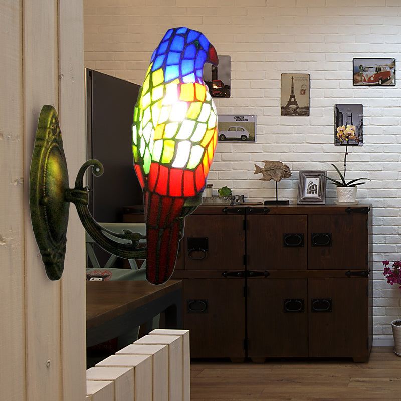 Stained Glass Parrot Wall Lamp - Lodge Style Brass Sconce For Living Room Blue / B