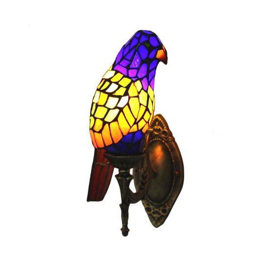 Stained Glass Parrot Wall Lamp - Lodge Style Brass Sconce For Living Room
