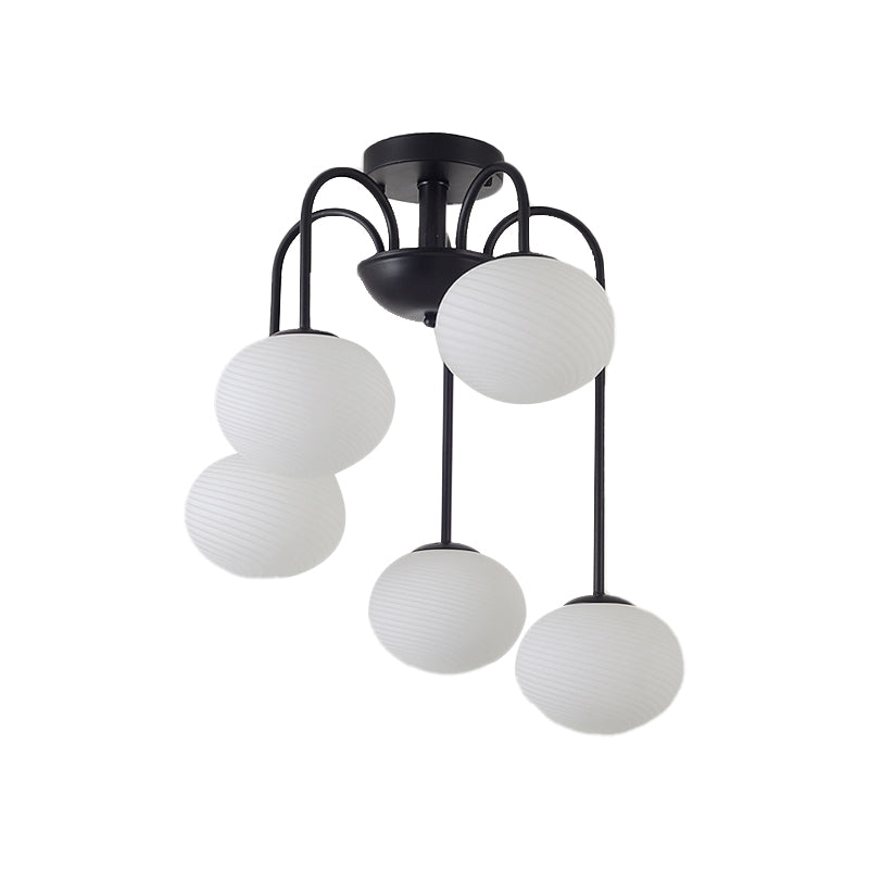 Modernist 5-Light Ceiling Mounted Semi Flush Mount With Frosted Glass Shade In Black/White Finish