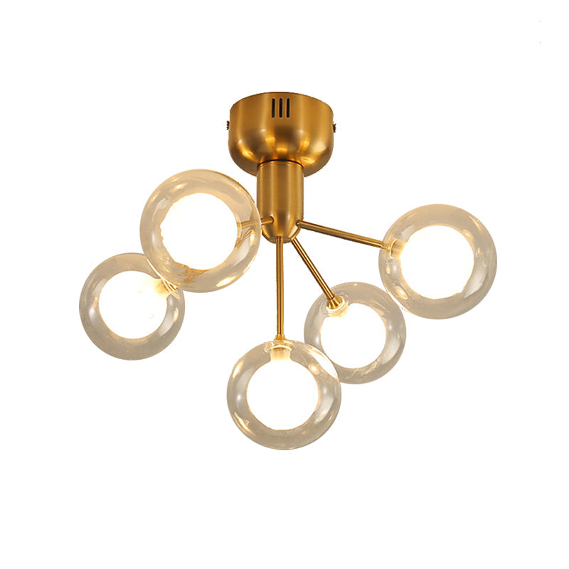 Modern 5 - Light Glass Semi - Flush Ceiling Lamp For Foyer And Hallway