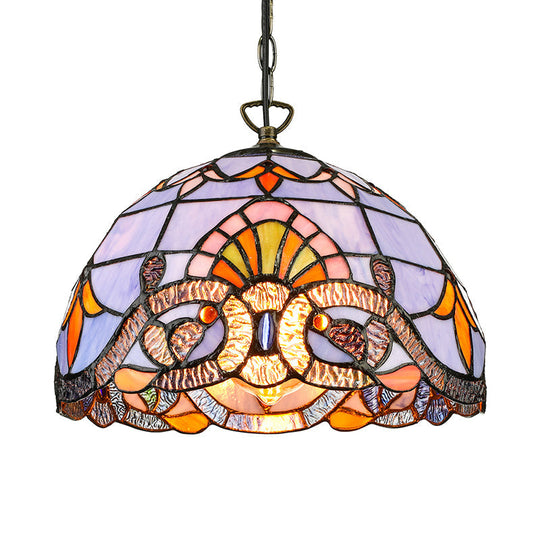 Tiffany Pendant Lighting For Kitchen Island - Sky Blue/Dark Blue Stained Glass Floral Ceiling