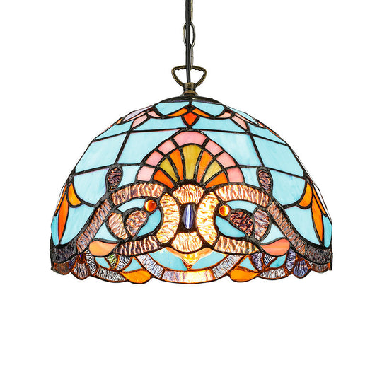 Tiffany Pendant Lighting For Kitchen Island - Sky Blue/Dark Blue Stained Glass Floral Ceiling