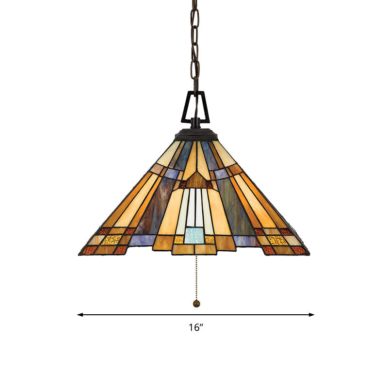 8’/12’/16’ Wide Tapered Tiffany Stained Glass Pendant Lamp With Amber Bulb For Bedroom