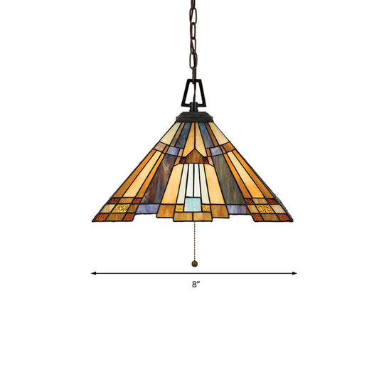 8’/12’/16’ Wide Tapered Tiffany Stained Glass Pendant Lamp With Amber Bulb For Bedroom