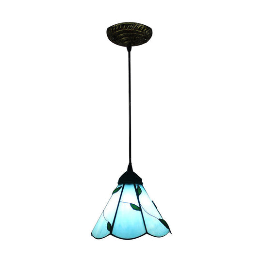 Tiffany Inspired Stained Glass Pendant Lamp Kit - Scalloped Design Blue/Beige 3 Bulbs Ideal For