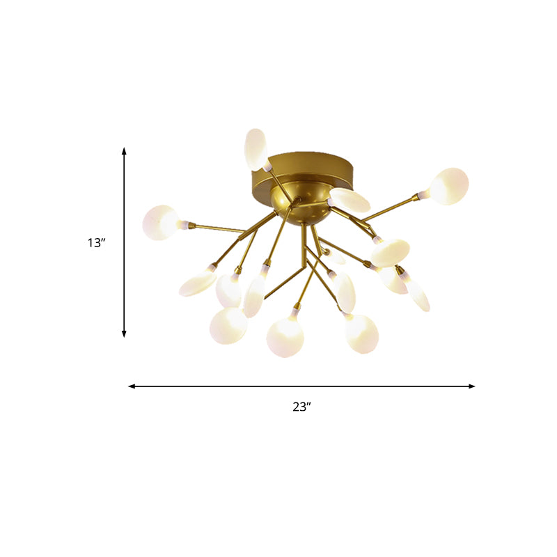 Modern Gold Multi - Head Semi Flush Ceiling Light For Hotels - Creative Plant - Shaped Metal Fixture