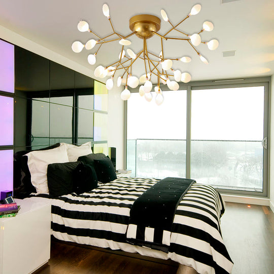 Modern Gold Multi - Head Semi Flush Ceiling Light For Hotels - Creative Plant - Shaped Metal