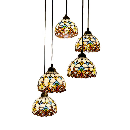Baroque Style Glass Bell Cascade Pendant Light - Blue/Beige Shade For Dining Room Lighting