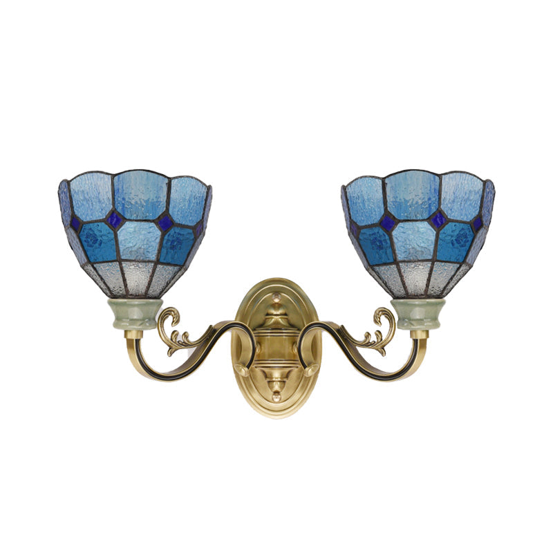 Mediterranean Blue Glass Wall Mount Light - 2 Lights For Dining Room Bowl