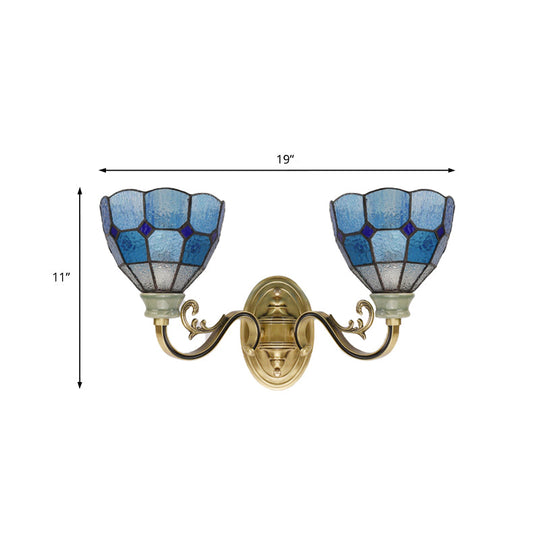Mediterranean Blue Glass Wall Mount Light - 2 Lights For Dining Room Bowl