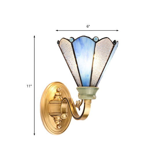 Blue Glass Tiffany Style Wall Lamp - Gold Finish Ideal For Corridor Lighting