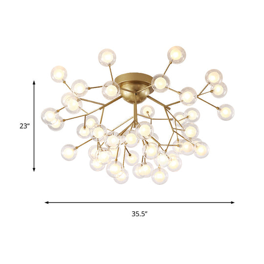 Romantic Gold Plant Semi Ceiling Mount Light For Hotels - Multi - Head Metal Glass Lamp