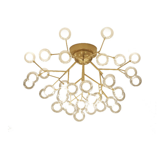 Romantic Gold Plant Semi Ceiling Mount Light For Hotels - Multi - Head Metal Glass Lamp