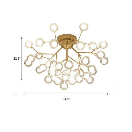 Romantic Gold Plant Semi Ceiling Mount Light For Hotels - Multi - Head Metal Glass Lamp