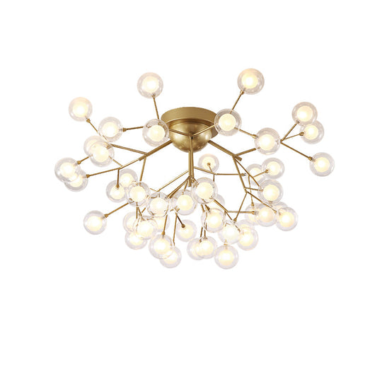 Romantic Gold Plant Semi Ceiling Mount Light For Hotels - Multi - Head Metal Glass Lamp