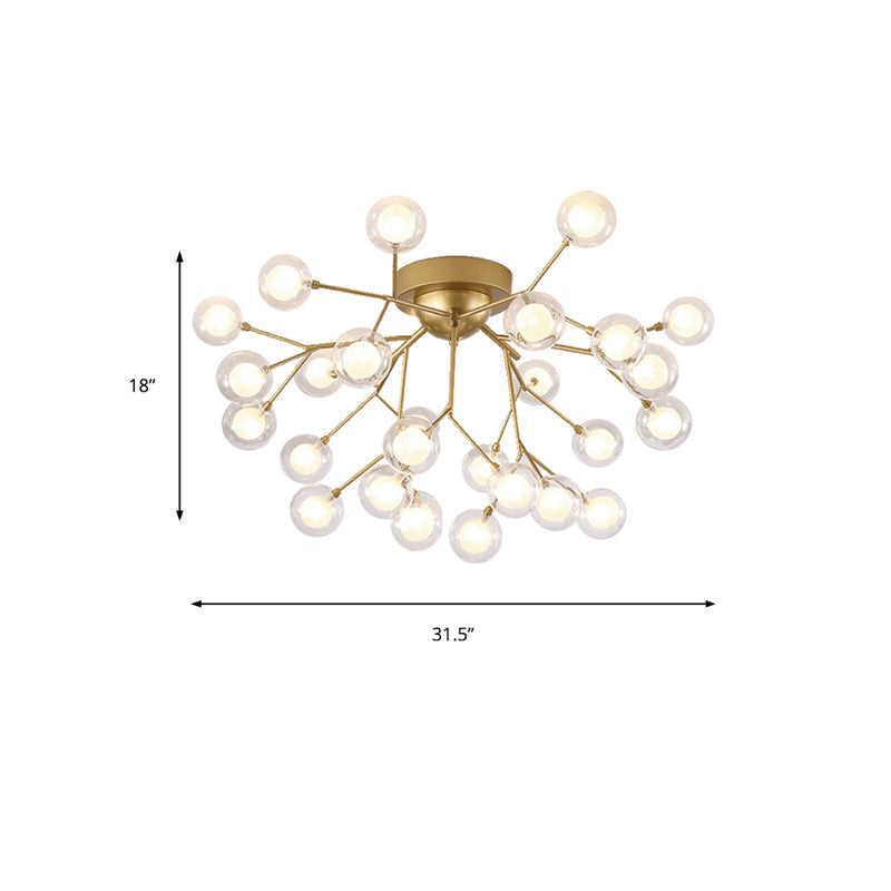 Romantic Gold Plant Semi Ceiling Mount Light For Hotels - Multi - Head Metal Glass Lamp