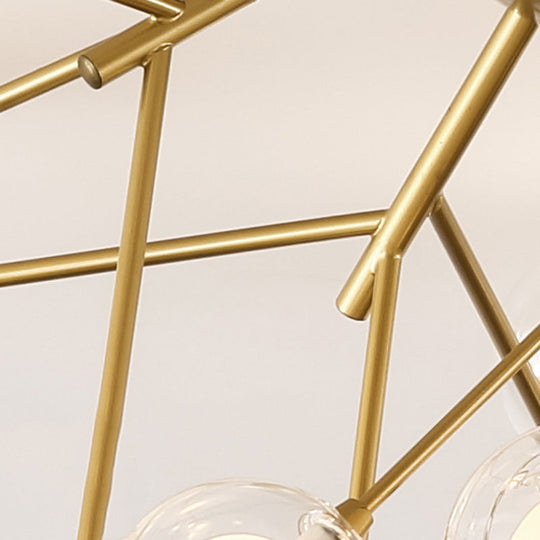 Romantic Gold Plant Semi Ceiling Mount Light For Hotels - Multi - Head Metal Glass Lamp