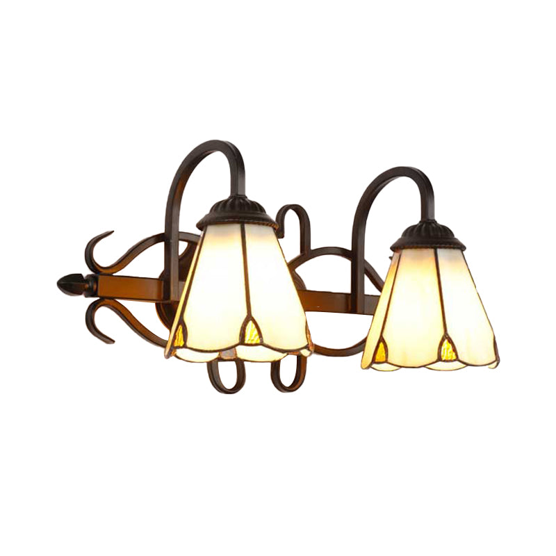 Tiffany Stained Glass Cone Sconce Lamp - Retro Wall Lighting For Living Room In Beige/Blue