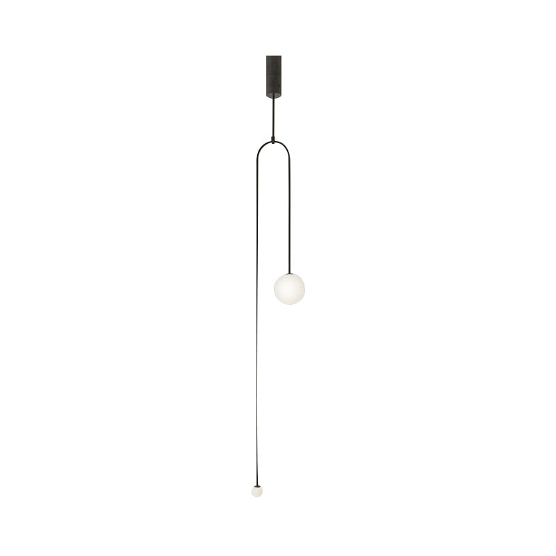 Modern Style 2-Light Living Room Pendant With Global Glass Shade - Black Suspension Lamp