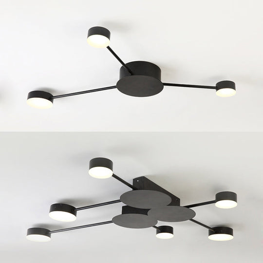 Modern Black Semi Flush Ceiling Light For Child’s Bedroom With Drum Shade
