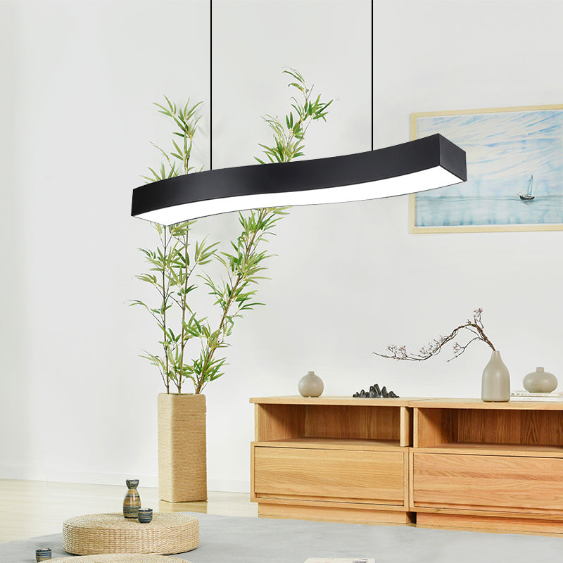 Modern Led Metal Wave Pendant Lamp With Recessed Diffuser - Black Multiple Sizes Available