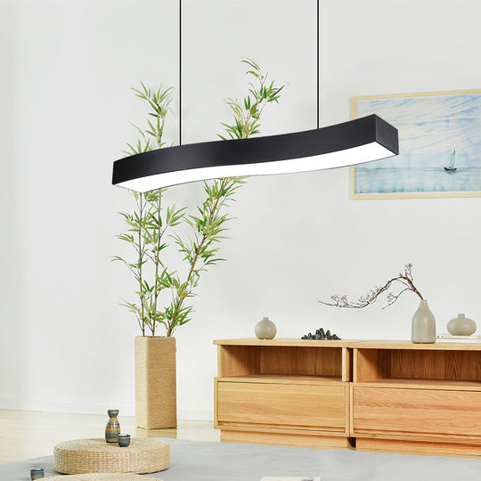 Modern Led Black Metal Pendant Lamp With Recessed Diffuser - Wide Wave Design (18/23.5/47)