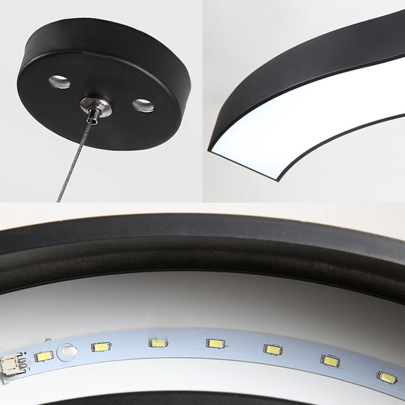 Modern Led Black Metal Pendant Lamp With Recessed Diffuser - Wide Wave Design (18/23.5/47)
