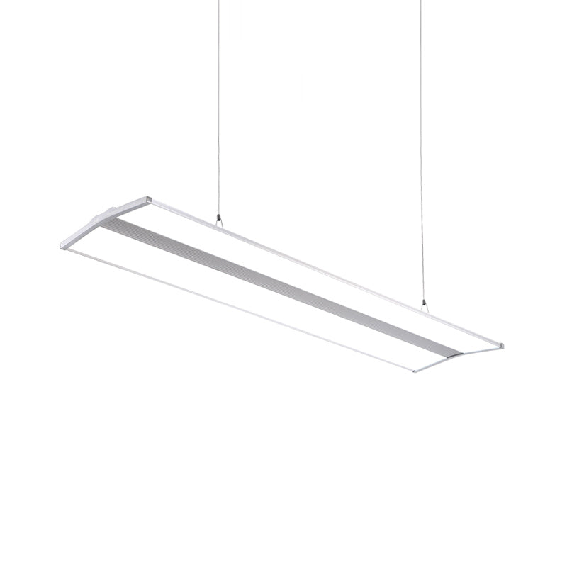 Modern Metal Led Pendant Lighting Silver Rectangular Hanging Ceiling Lamp With White Acrylic