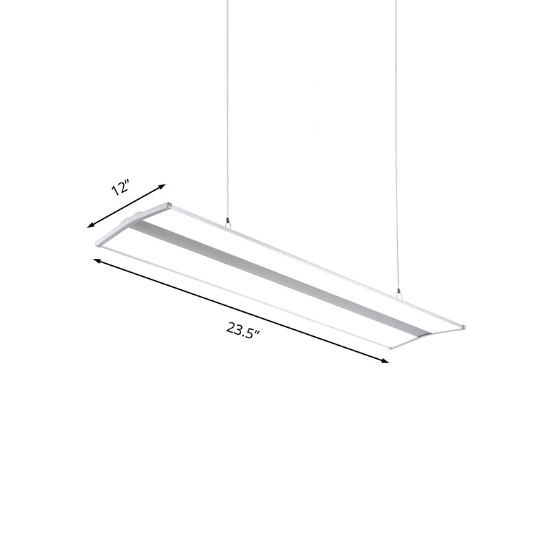 Modern Rectangular Led Pendant Light 23.5/47 Silver Ceiling Lamp Kit With White Acrylic Diffuser