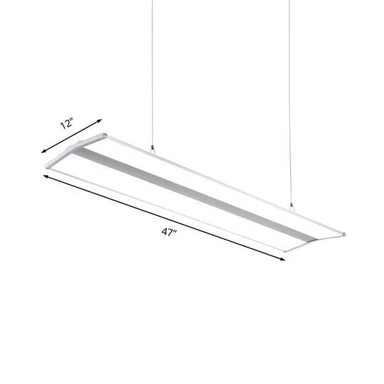 Modern Metal Led Pendant Lighting Silver Rectangular Hanging Ceiling Lamp With White Acrylic