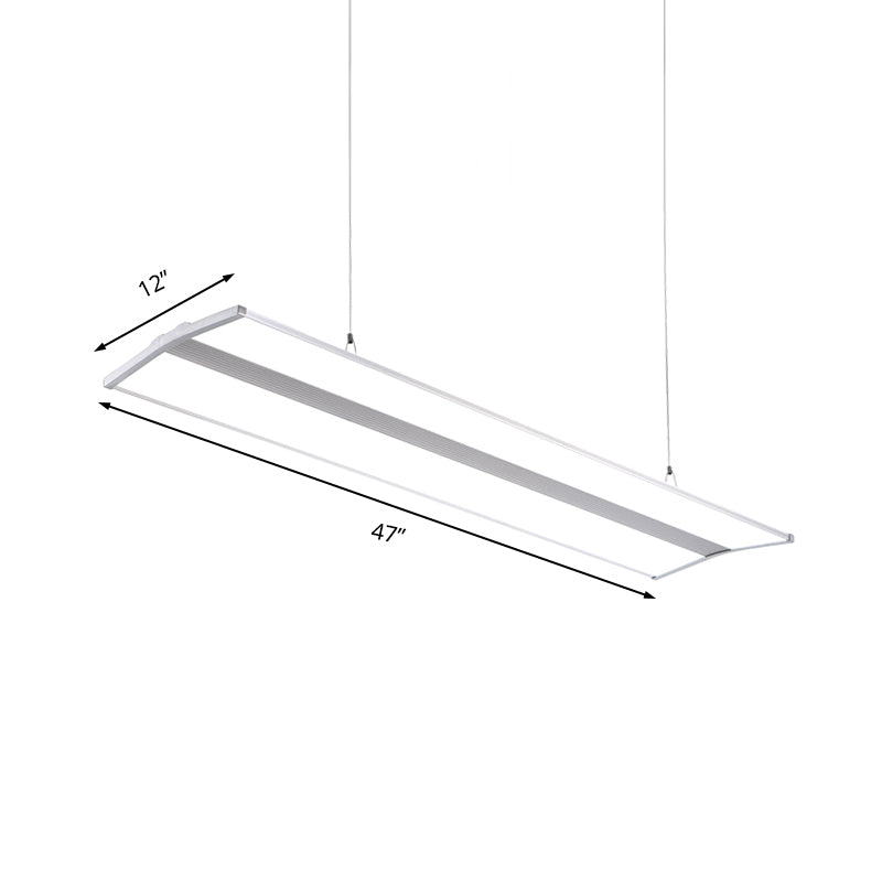 Modern Rectangular Led Pendant Light 23.5/47 Silver Ceiling Lamp Kit With White Acrylic Diffuser