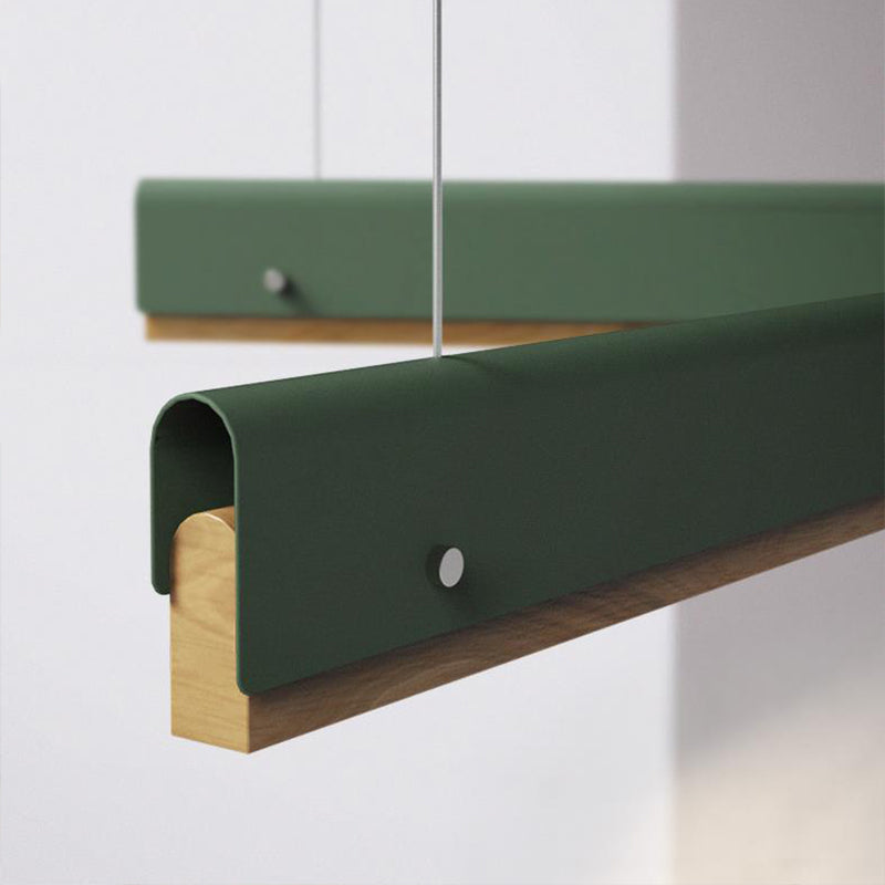 Modern Wood And Metal Pendant Light - Rectangle Shape 23.5/35.5/47 Wide 1 White/Pink/Yellow Colo(U)R