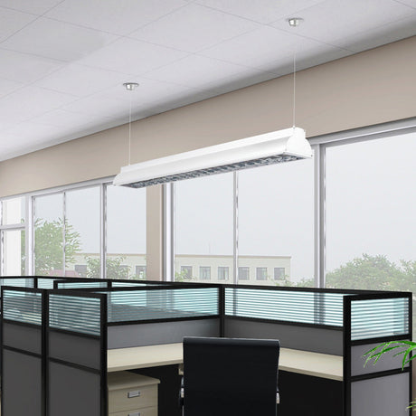 Modern Led Pendant Light With White Metal Shade - Stylish Office Ceiling Fixture