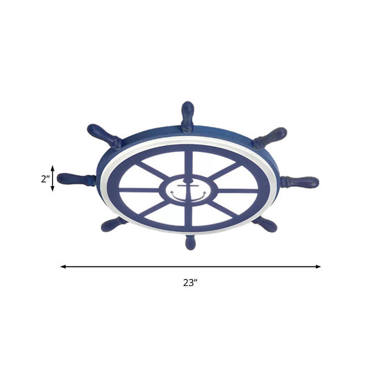 Blue Acrylic Flush Mount Nautical Style Ceiling Lamp - Slim Rudder Design For Kids’ Bedrooms
