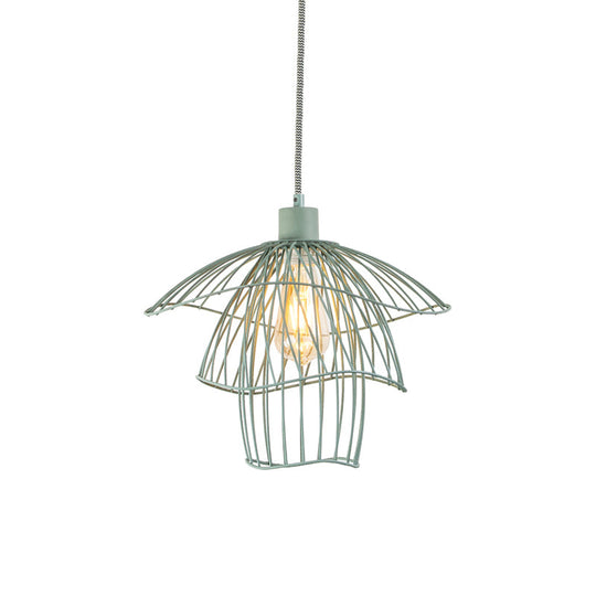 Modern 3-Tier Steel Cage Ceiling Pendant Light In Black/White/Green