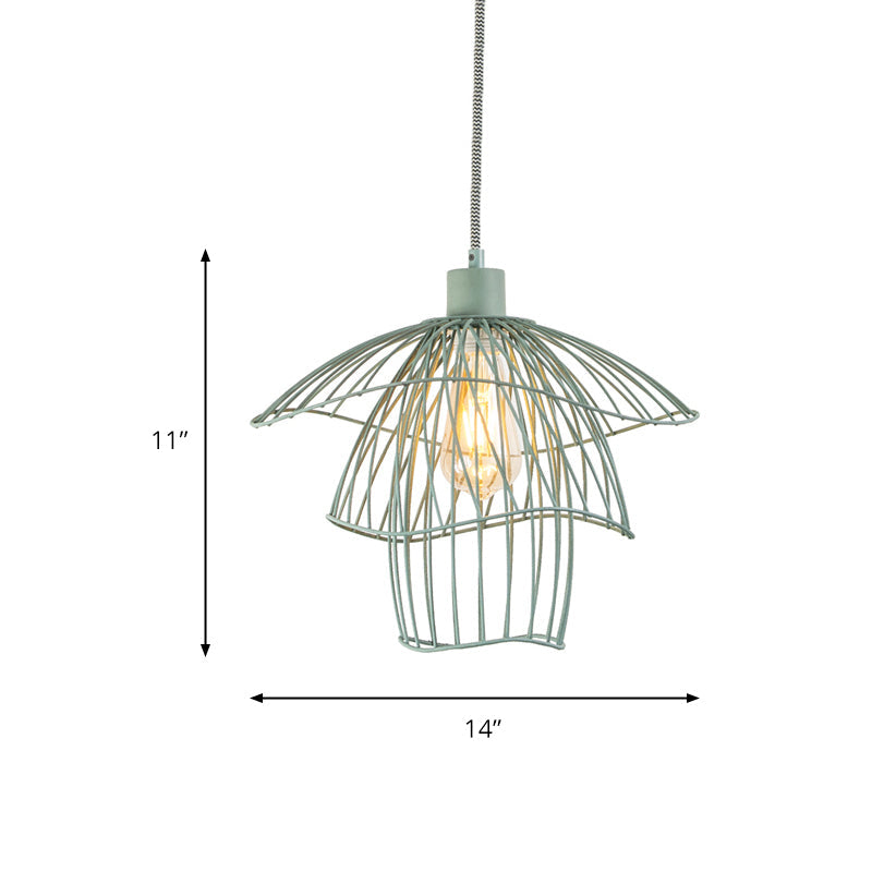 Modern 3-Tier Steel Cage Ceiling Pendant Light In Black/White/Green