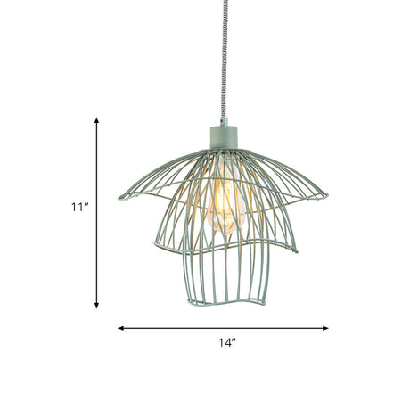 Modern 3-Tier Steel Cage Ceiling Pendant Light In Black/White/Green