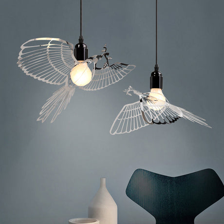 Rustic Flying Bird Shade Pendant Light - Silver Metal Perfect For Bars