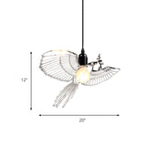 Rustic Flying Bird Shade Pendant Light - Silver Metal Perfect For Bars
