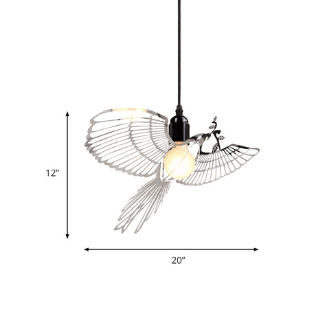 Rustic Flying Bird Shade Pendant Light - Silver Metal Perfect For Bars