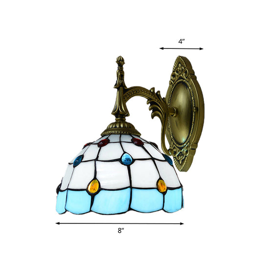 Stained Glass Dome Wall Light Fixture - Colorful Bead Tiffany Sconce Lamp