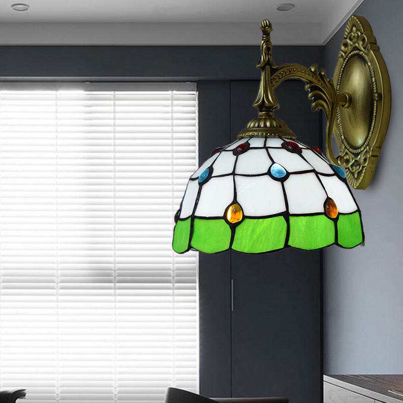 Stained Glass Dome Wall Light Fixture - Colorful Bead Tiffany Sconce Lamp