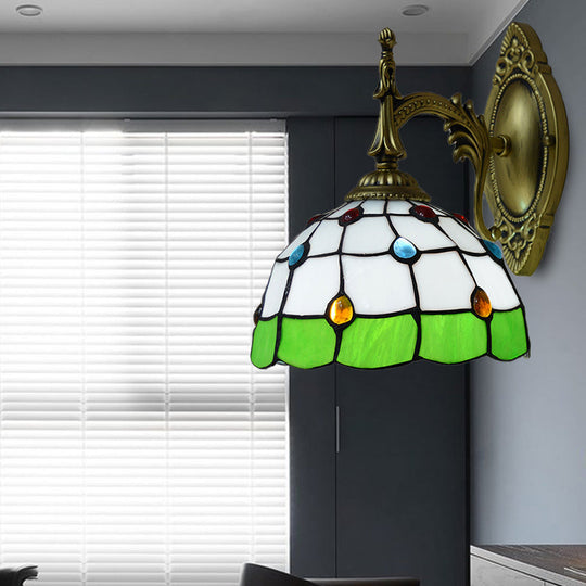 Stained Glass Dome Wall Light Fixture - Colorful Bead Tiffany Sconce Lamp