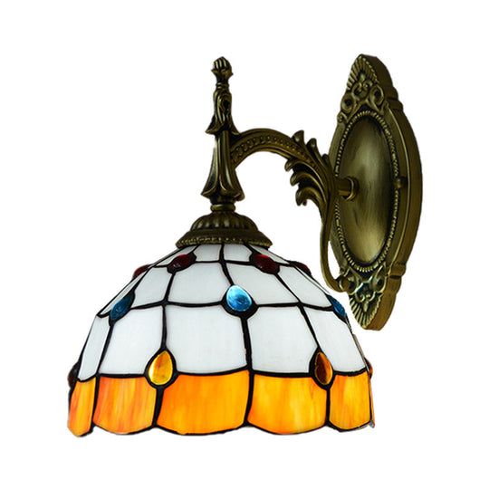 Stained Glass Dome Wall Light Fixture - Colorful Bead Tiffany Sconce Lamp